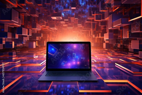 Mockup of beautiful laptop with multicolor background