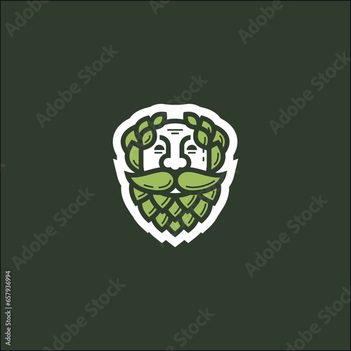God of Beer with beard vector logo emblem