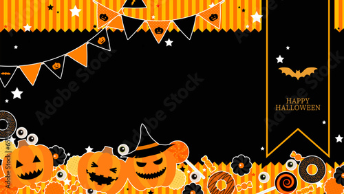 かわいいハロウィンのイラスト背景、16:9サイズ