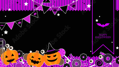 かわいいハロウィンのイラスト背景、16:9サイズ