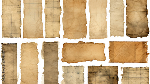 Vintage Ripped Paper Collection: Grungy Stained Scraps for Digital Collages on Transparent Background