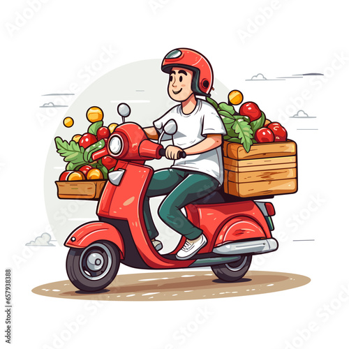 Flat vector illustration a courier delivering food