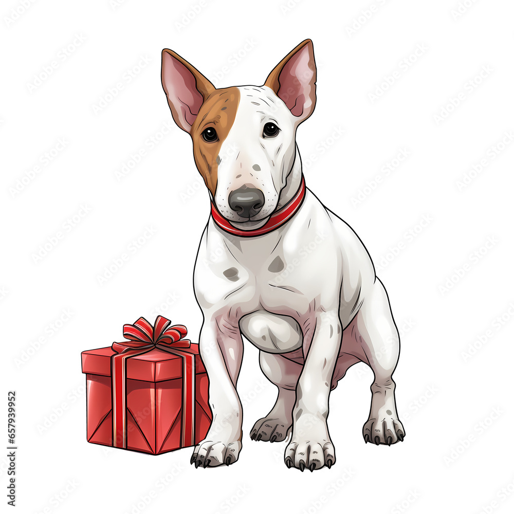 Cute Bull Terrier Christmas Clipart Illustration