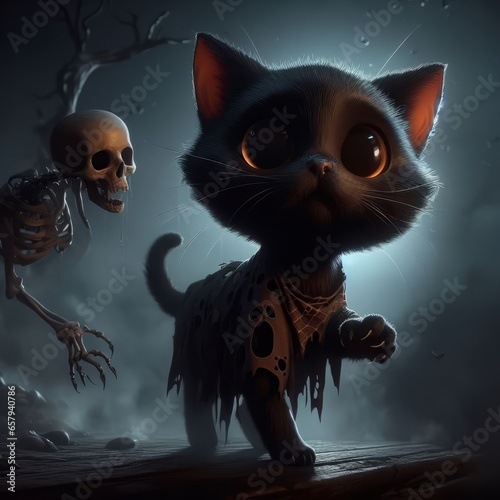 cat in the night helloween photo