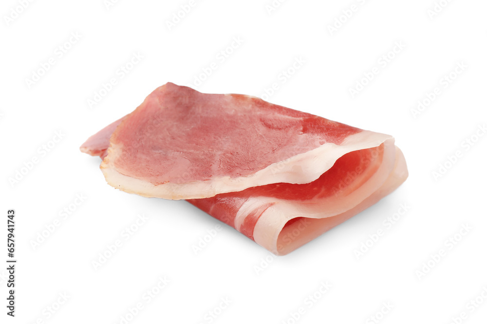 Slice of tasty jamon isolated on white Slice of tasty jamon isolated on white
