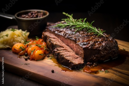 Rich Tangy Flavors of a Slow-Cooked German Sauerbraten: A Succulent Culinary Masterpiece with Tender Meat, Luscious Carrots, and Aromatic Onions photo