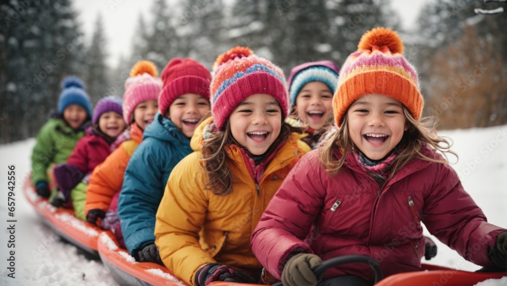A group of children in colorful winter clothes enjoying ice skating