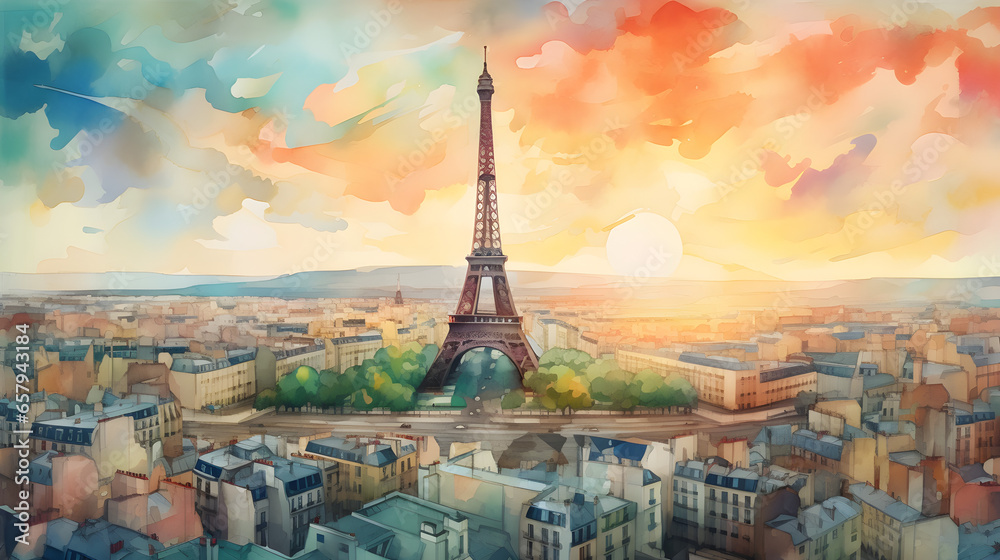 A painting of the eiffel tower in paris - obrazy, fototapety, plakaty 