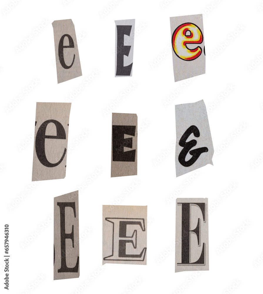 Ransom letter font E from printout magazine cutout, collage element for ...