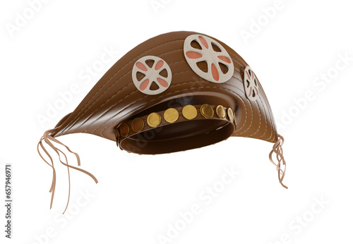 Chapéu de Couro Cangaceiro Lampião com flor artesanato para campanhas do nordeste nordestino  png sem fundo visão FRONTAL