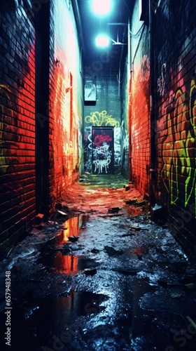 A dark alley with graffiti on the walls © cac_tus