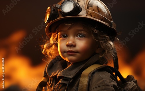 2yo boy as a fire worker. Generative AI