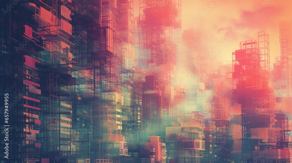 psychedelic urban high-rise apocalypse fantasy 3d generative ai