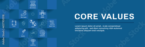 Core Values or Mission and Vision Icon Set w Web Header Banner