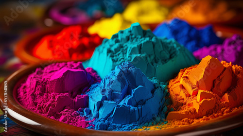 Colorful powder Holi paints in bowls Image or Photo.Generated with AI Tool