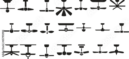 set of ceiling fan silhouettes isolated