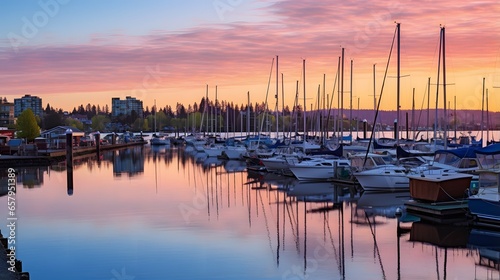photo city harbor at sunset ai generate © haallArt