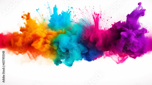 Colored powder explosion. Paint holi  Colorful rainbow holi paint splash on isolated white background. Generated with AI Tool