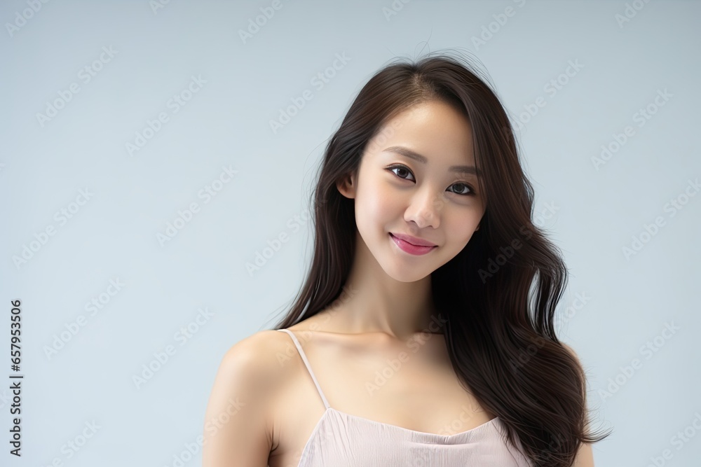 Beautiful Asian woman smiles and radiates happiness, showcasing her healthy, glowing skin. Generative AI Beautiful Asian woman smiles and radiates happiness, showcasing her healthy, glowing skin. Generative AI