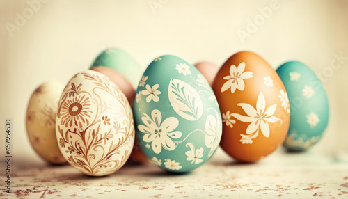 Beautiful decorated easter eggs with copy space photo