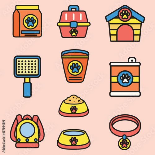 Set of Pet Euipment Cute Flat Line Illustration photo