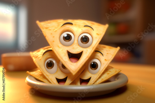 Quesadillas with cute facial expression 3d rendering style