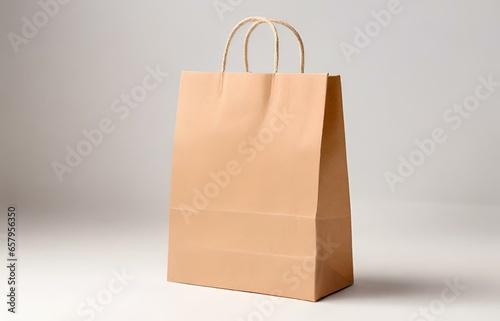 Paper package mock up concept. Beige shopping bag mockup isolated on white background. Generative ai