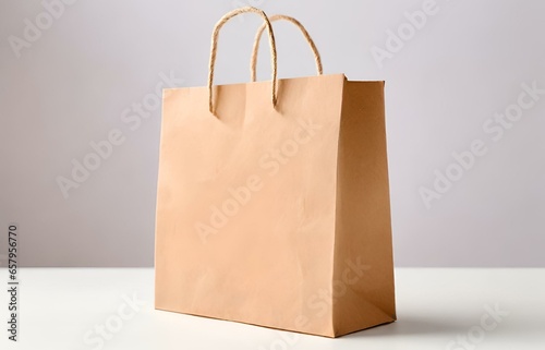 Paper package mock up concept. Beige shopping bag mockup isolated on white background. Generative ai