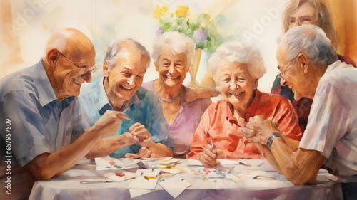 illustration of group social activity elderly and dementia 