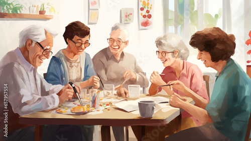 illustration of group social activity elderly and dementia 