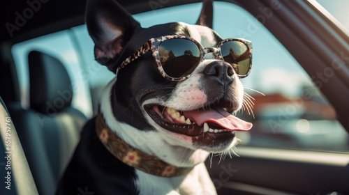 Dog enjoying a car ride on a sunny day