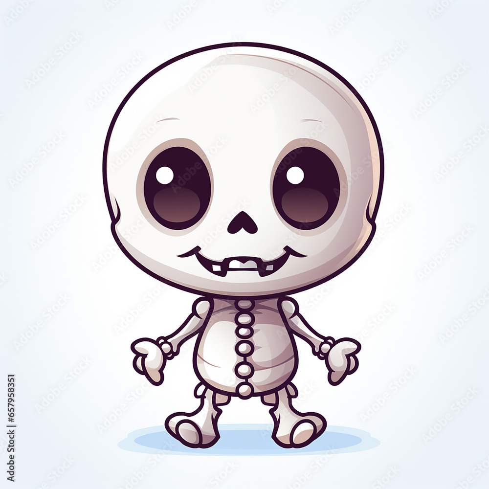 cute kawaii skeleton on white background for halloween, generative AI cute kawaii skeleton on white background for halloween, generative AI