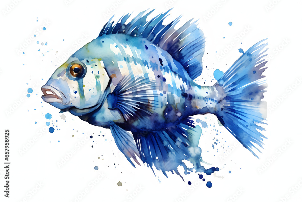 Fototapeta premium ornamental fish aquarium and watercolor style