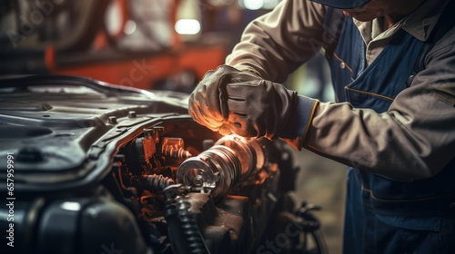 Mechanic hands diligently working on car repairs