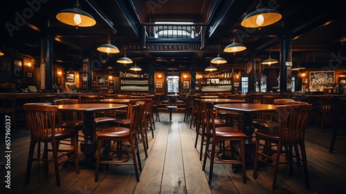 Chairs and tables neatly stacked in a silent pub