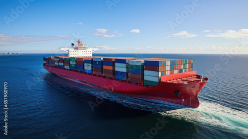Massive shipping container vessel navigating the vast ocean|