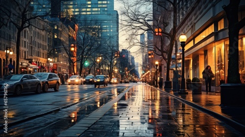Lively and bustling city scenes with realistic lighting © sirisakboakaew