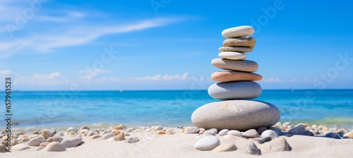 Balanced stones pebble. Peace and harmony concept. Generative AI technology.
