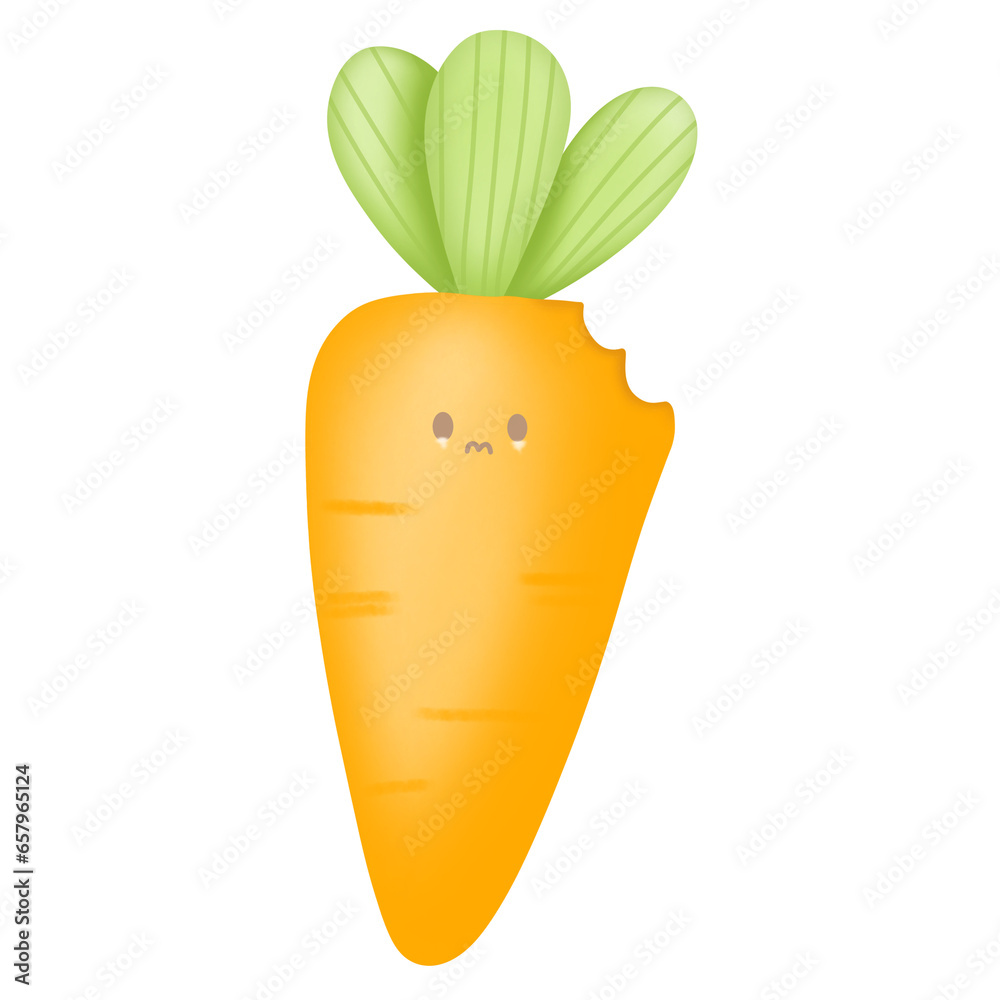 Lonely carrot cartoon has bite marks on his body. on a white background Lonely carrot cartoon has bite marks on his body. on a white background