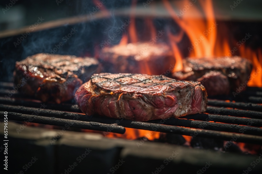 Cooking a stake on the grill. Generative AI Cooking a stake on the grill. Generative AI