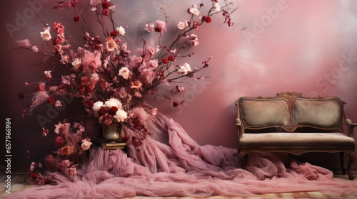 a solid color backdrop using a dusky rose shade, evoking a sense of romance and nostalgia. Created with generative AI