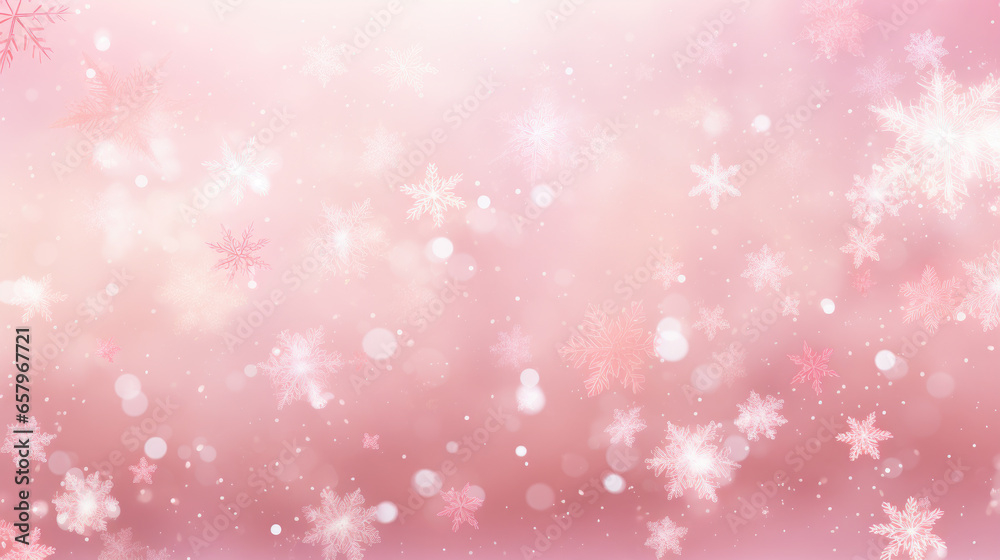 Light Pink Christmas Holiday Background with Sparkly Snowflakes, Generative AI