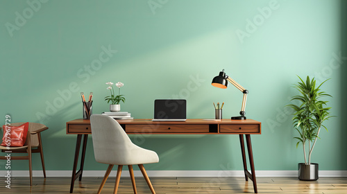 a minimalist solid background in a fresh and invigorating shade of mint green. Created with generative AI