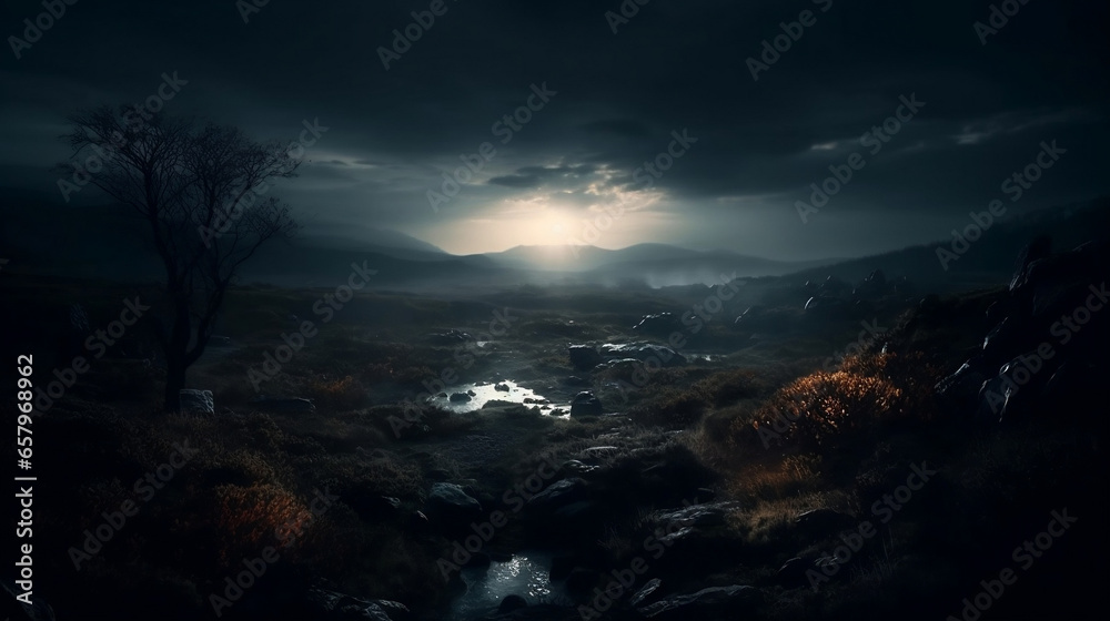 Naklejka premium a night magical landscape darkness
