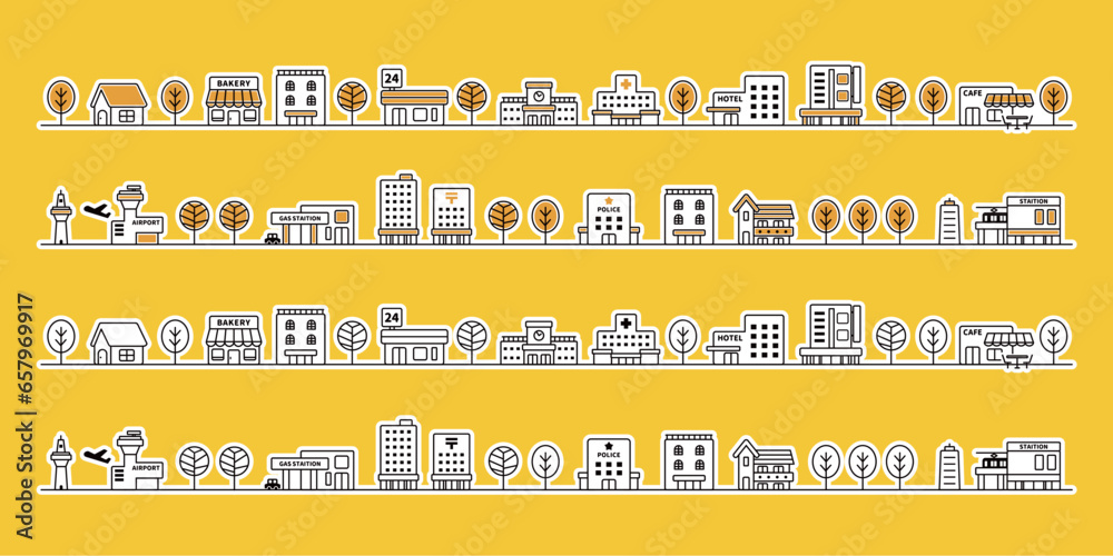 Obraz premium 白フチのある街並みのイラスト