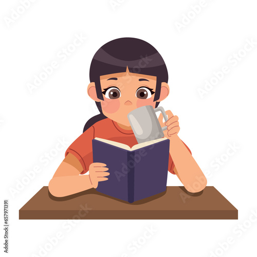 studying woman and drinking coffee
