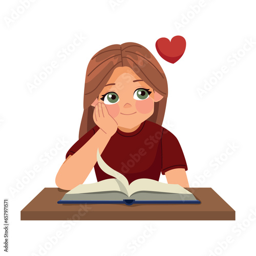 studying woman in love