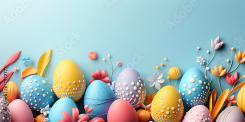 Happy Easter background with tulips and decorative eggs