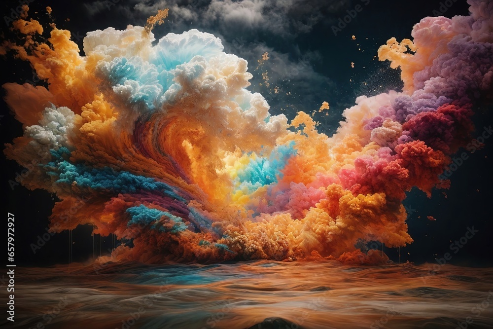 Naklejka premium Abstract background with multi-colored paint splashes in water