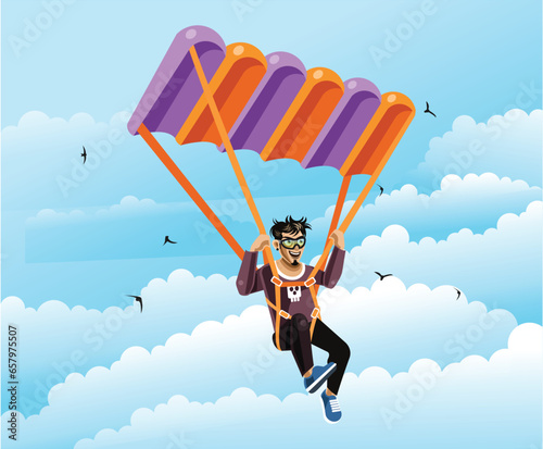 Skydiver Flying with a Parachute